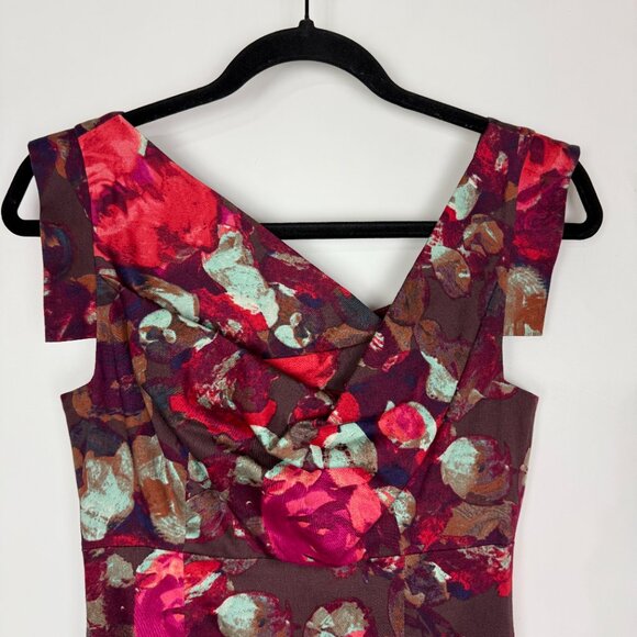 NWT Black Halo Jackie O Sheath Dress Red French Rose Floral Print Size 2 - Picture 3 of 11